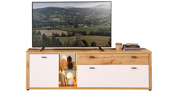 TV-ELEMENT Glas, Holzwerkstoff Weiß, Eiche Wotan  - Anthrazit/Eiche Wotan, MODERN, Glas/Holzwerkstoff (210cm) - Xora