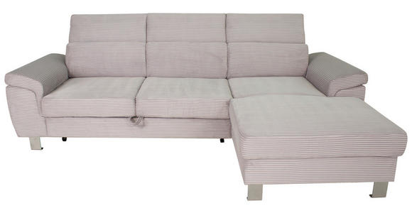 ECKSOFA inkl. Funktionen Hellgrau Cord  - Silberfarben/Hellgrau, Design, Textil/Metall (250/167cm) - Xora