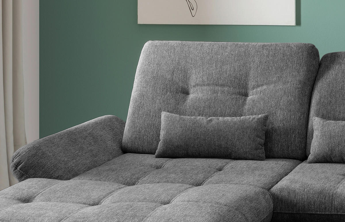 WOHNLANDSCHAFT in Chenille Anthrazit  - Chromfarben/Anthrazit, Design, Textil/Metall (195/376/254cm) - Livetastic