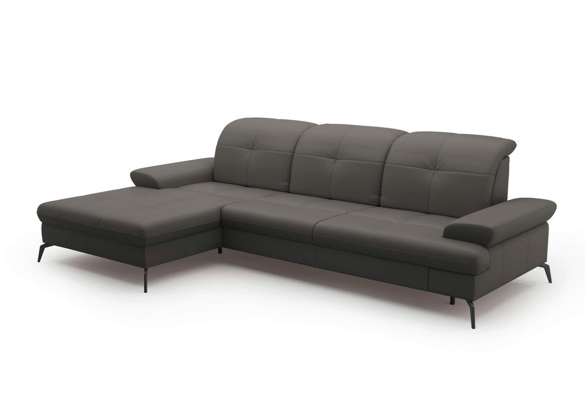 ECKSOFA in Vliesstoff Kombination Echtleder/Stoff Mokka  - Schwarz/Mokka, Konventionell, Leder/Textil (185/279cm) - Sit & More