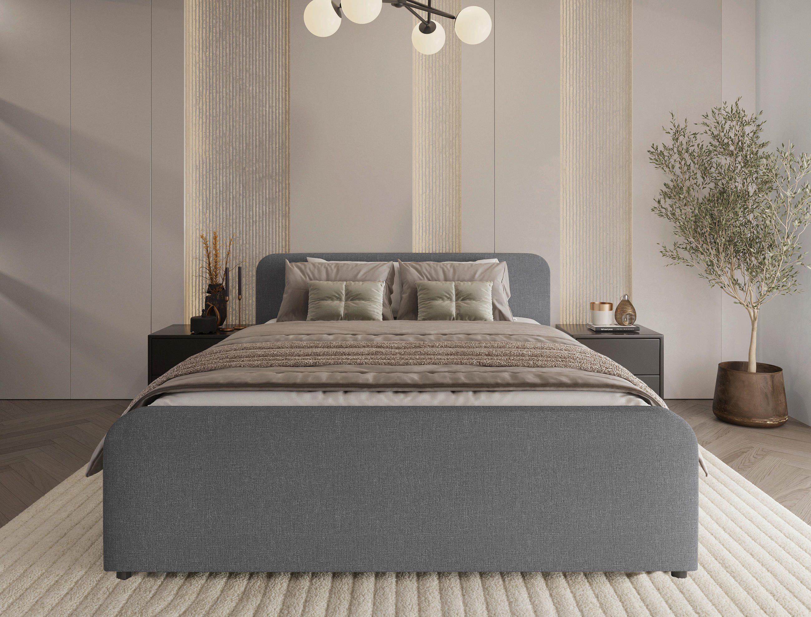 POLSTERBETT 180/200 cm  in Dunkelgrau  - Dunkelgrau/Schwarz, KONVENTIONELL, Holz/Textil (180/200cm) - Boxxx