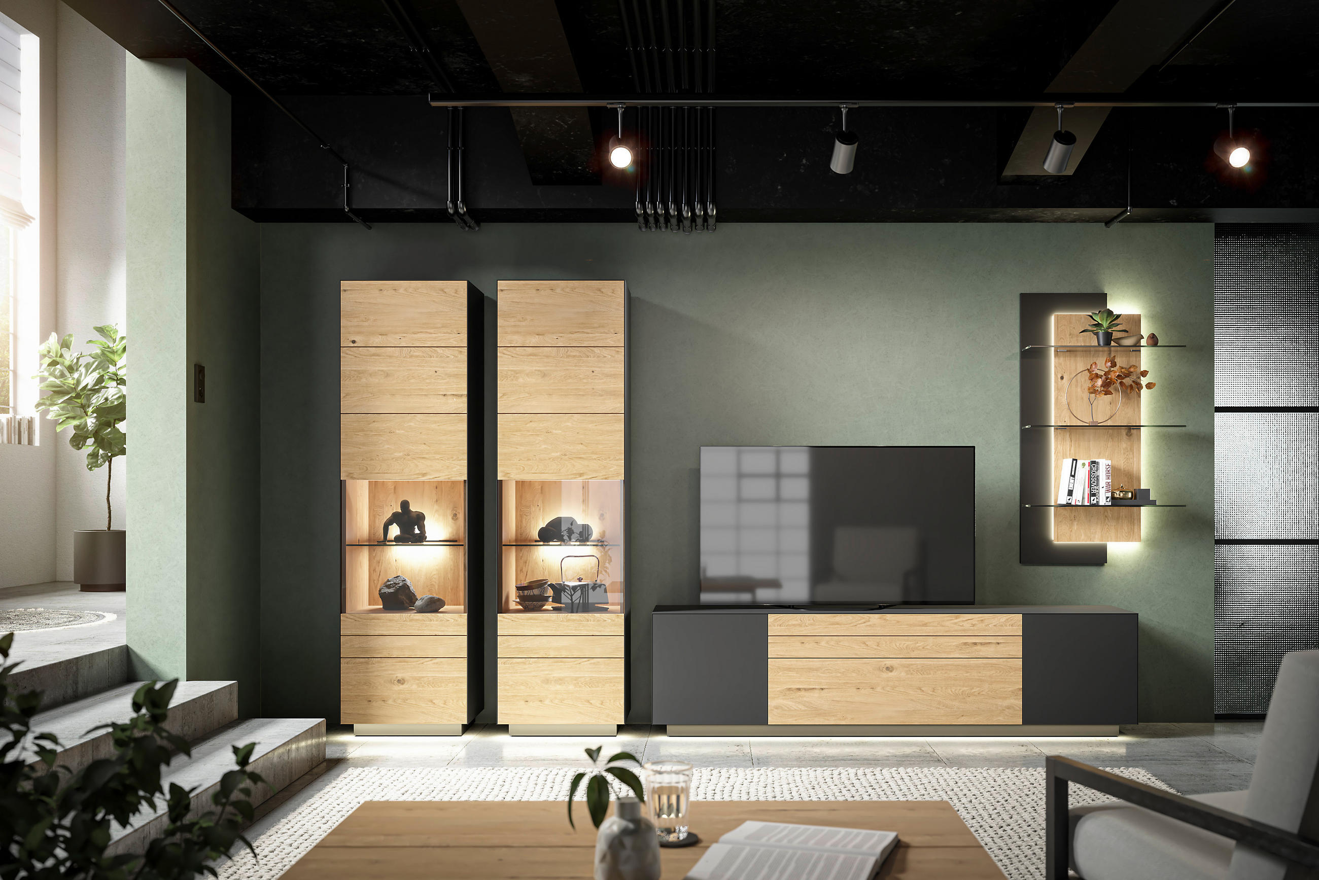 Thumbnail - Dieter Knoll Wandboard Celika, Anthrazit, Wildeiche, Holz, Metall, Glas, Wildeiche, massiv, 70x125x20 cm, Wohnzimmer, Re...