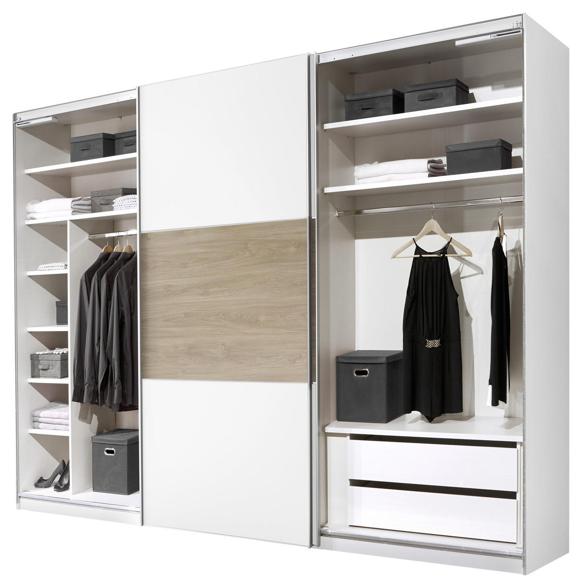SCHWEBETÜRENSCHRANK in Weiss, Eichefarben  - Weiss/Eichefarben, Modern (249/222/68cm) - MID.YOU