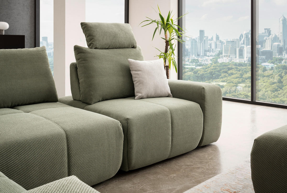 ECKSOFA in Velours Olivgrün  - Schwarz/Olivgrün, Design, Kunststoff/Textil (326/236cm) - Xora