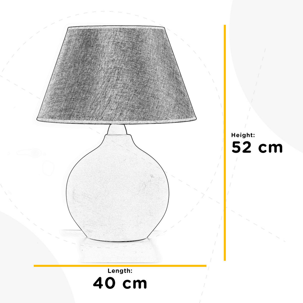 STOLNÁ LAMPA, E27, 40/52 cm  - sivá, Konventionell, textil/keramika (40/52cm)