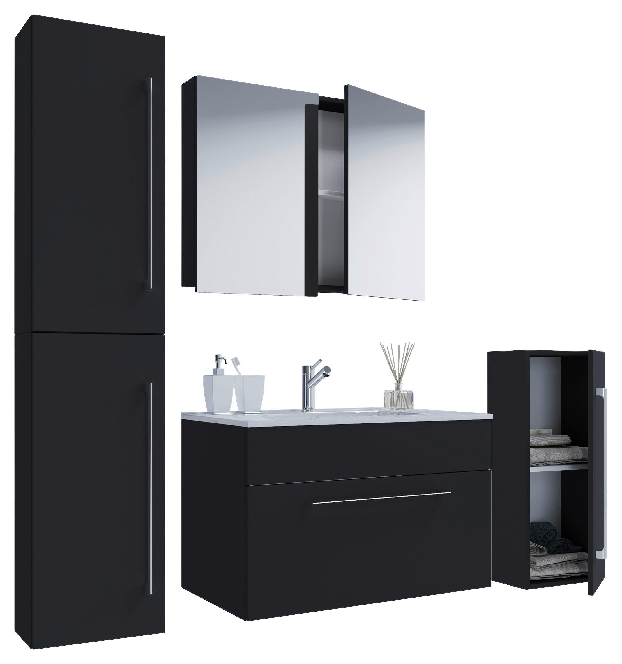 BADEZIMMER 5-teilig  in 126 cm  - Alufarben/Schwarz, MODERN, Keramik/Holzwerkstoff (126cm) - MID.YOU