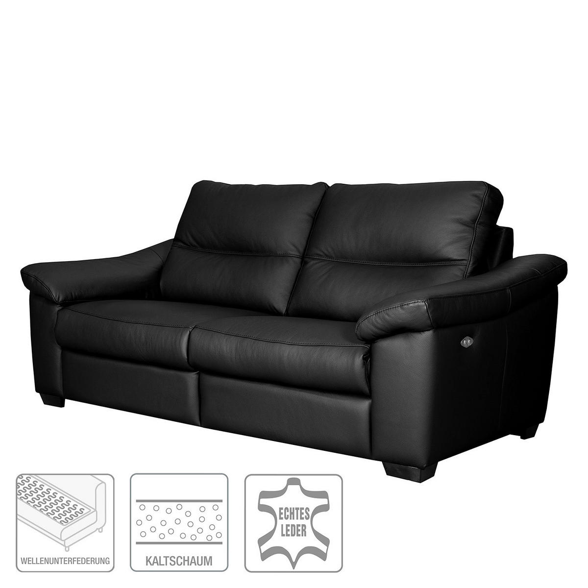 2-SITZER-SOFA  in Echtleder Schwarz   - Schwarz, Design, Leder/Holz (174/97/97cm) - Livetastic