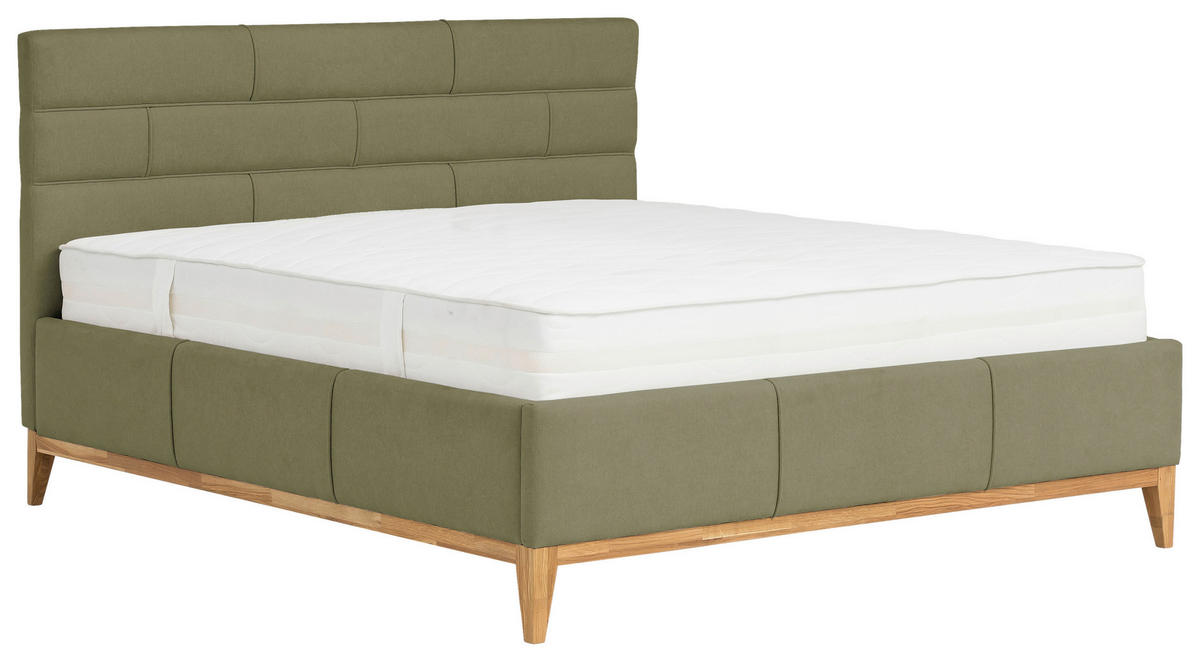 KÁRPITOZOTT ÁGY 140/200 cm  olívazöld  - olívazöld, Basics, műanyag/textil (140/200cm) - Carryhome