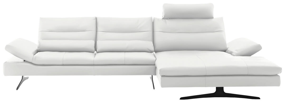 ECKSOFA in Echtleder Weiß  342/158 cm  - Schwarz/Weiß, MODERN, Leder/Metall (342/158cm) - Chilliano