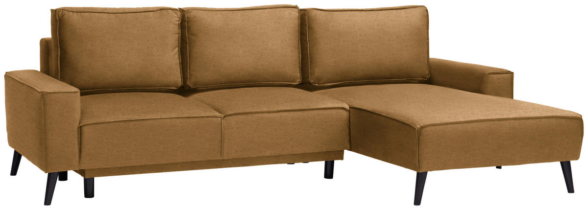 ECKSOFA in Velours Goldfarben  - Goldfarben/Schwarz, Basics, Holz/Textil (260/161cm) - Carryhome