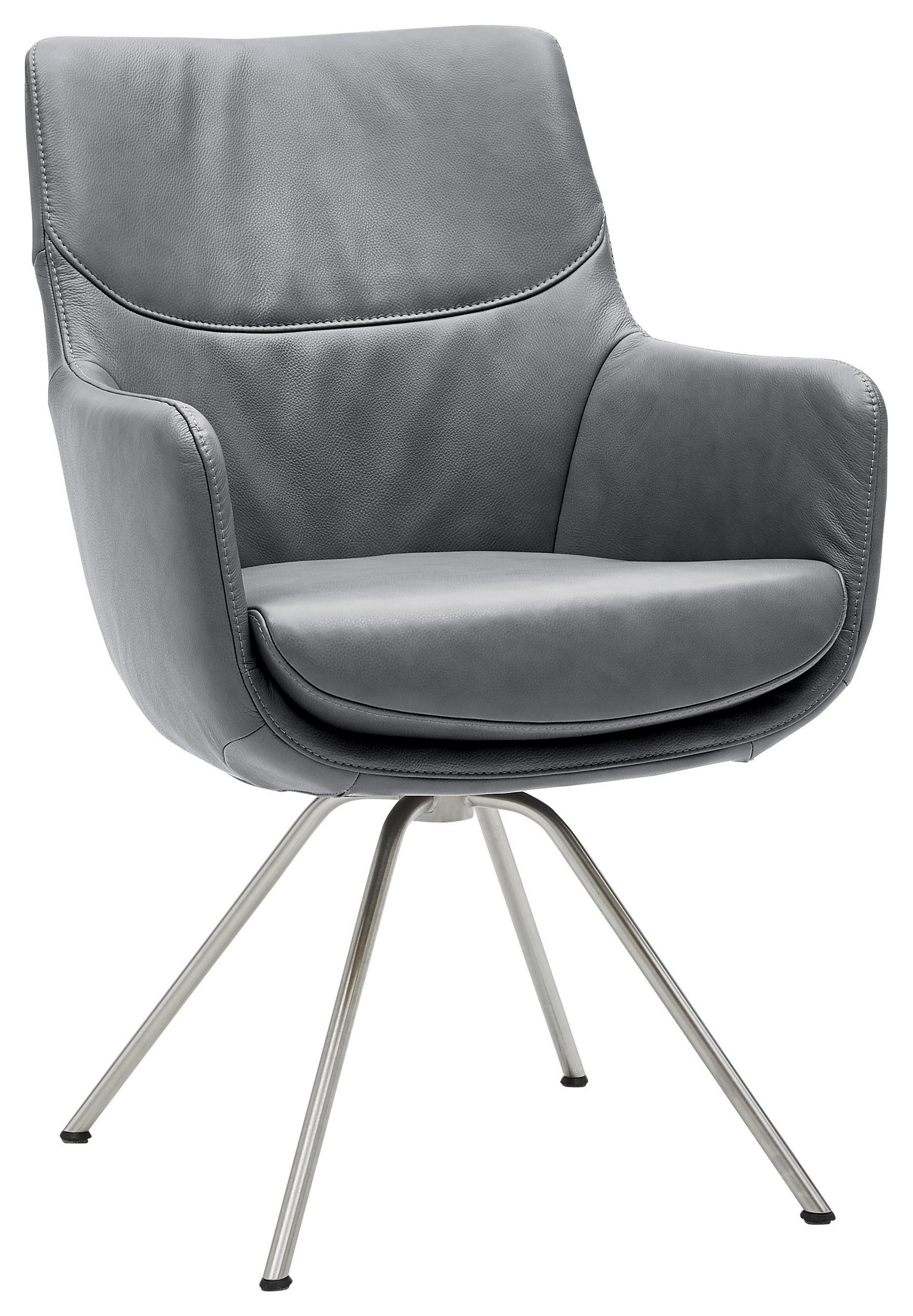 ARMLEHNSTUHL  in Echtleder pigmentiert  - Edelstahlfarben/Dunkelgrau, Design, Leder/Metall (60/90/61cm) - Dieter Knoll