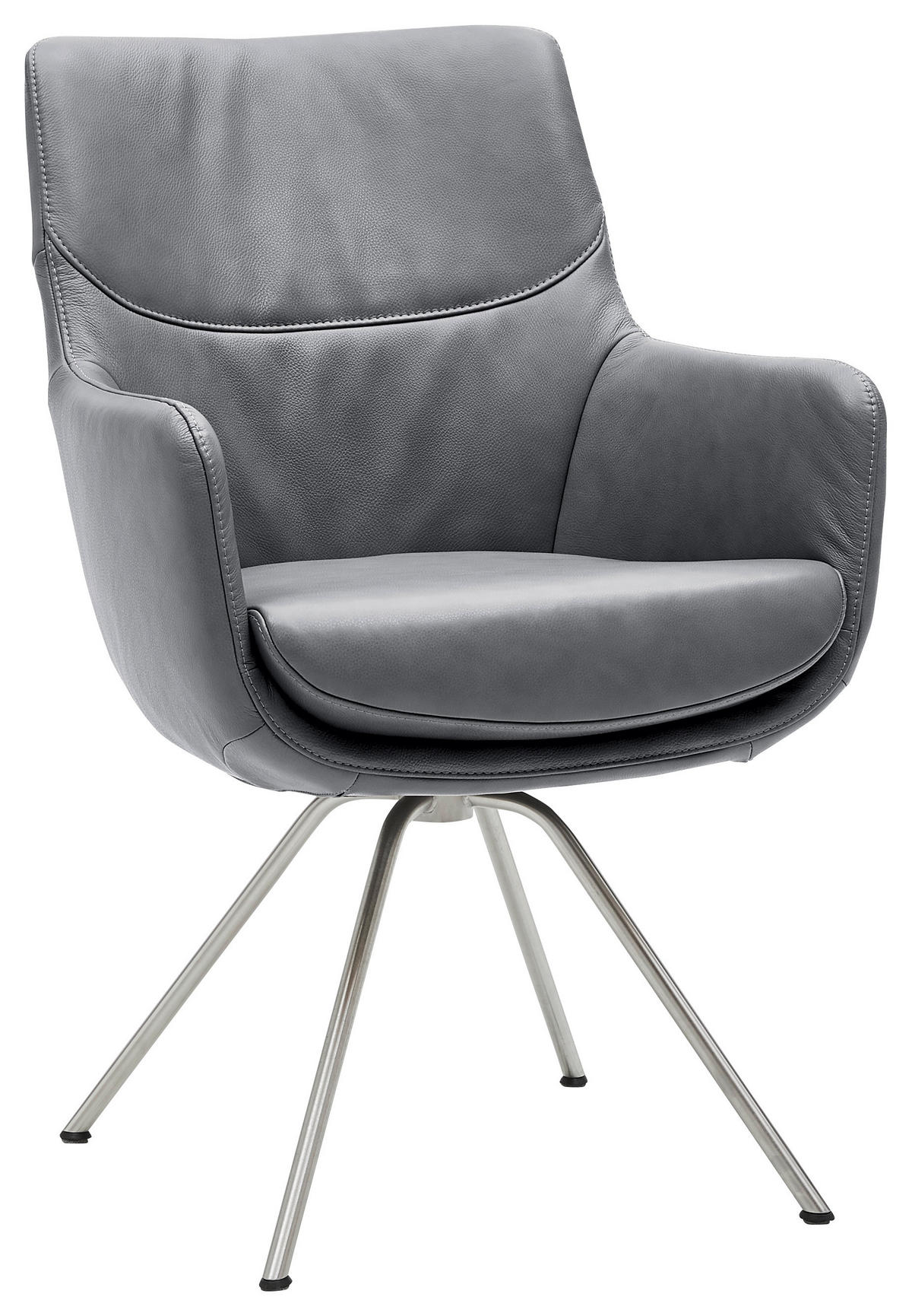 ARMLEHNSTUHL  in Echtleder pigmentiert  - Edelstahlfarben/Dunkelgrau, Design, Leder/Metall (60/90/61cm) - Dieter Knoll