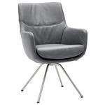 ARMLEHNSTUHL  Beinauswahl, Lederauswahl, Sitzfläche 360° drehbar  Echtleder  - Edelstahlfarben/Dunkelgrau, Design, Leder/Metall (60/90/61cm) - Dieter Knoll