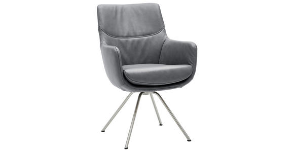 ARMLEHNSTUHL  Beinauswahl, Lederauswahl, Sitzfläche 360° drehbar  Echtleder  - Edelstahlfarben/Dunkelgrau, Design, Leder/Metall (60/90/61cm) - Dieter Knoll