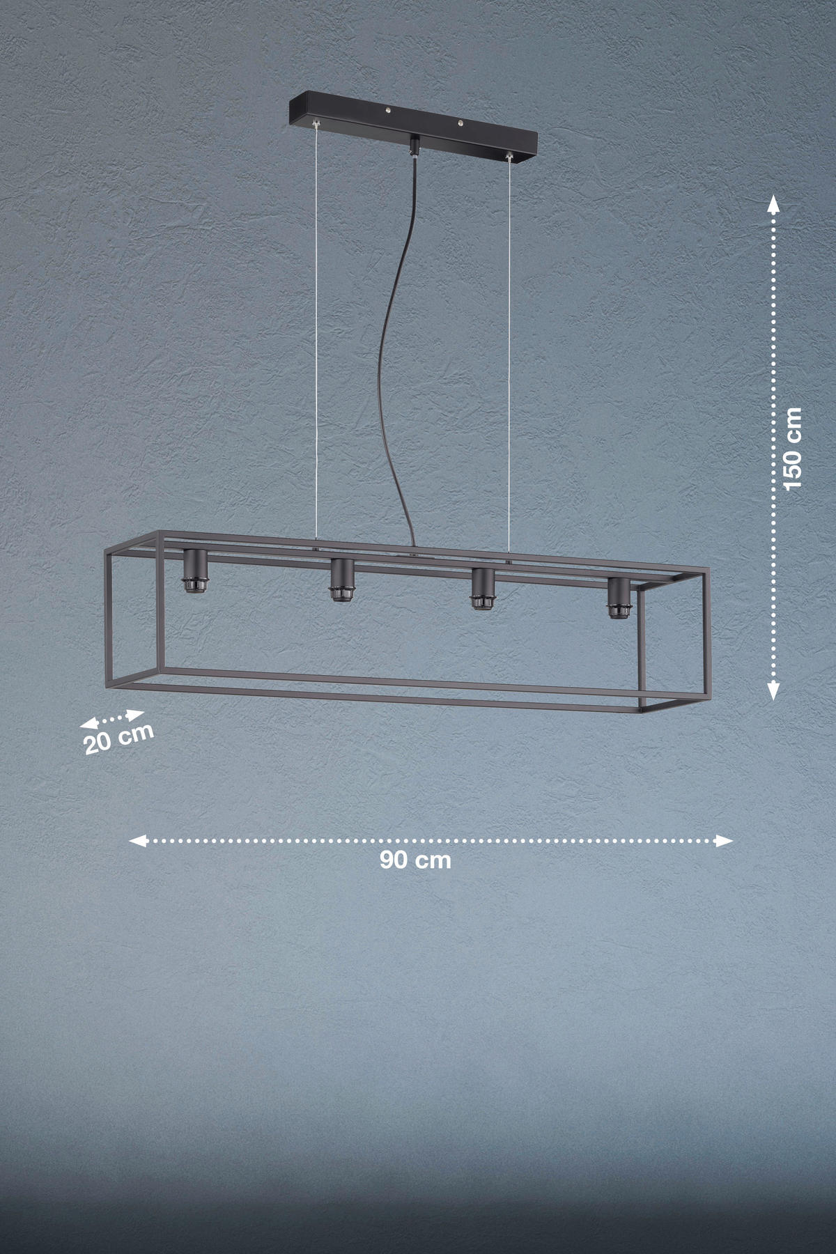HÄNGLAMPA Modular S 90/20/150 cm  - svart, Basics, metall (90/20/150cm) - Fischer & Honsel