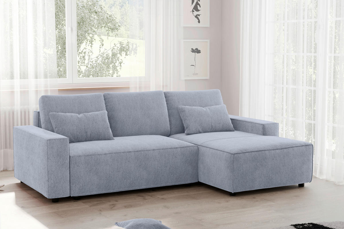 ECKSCHLAFSOFA  mit seitenverkehrt erhältlich, Rücken echt Chenille Hellblau  - Schwarz/Hellblau, MODERN, Kunststoff/Textil (247/154cm) - Livetastic