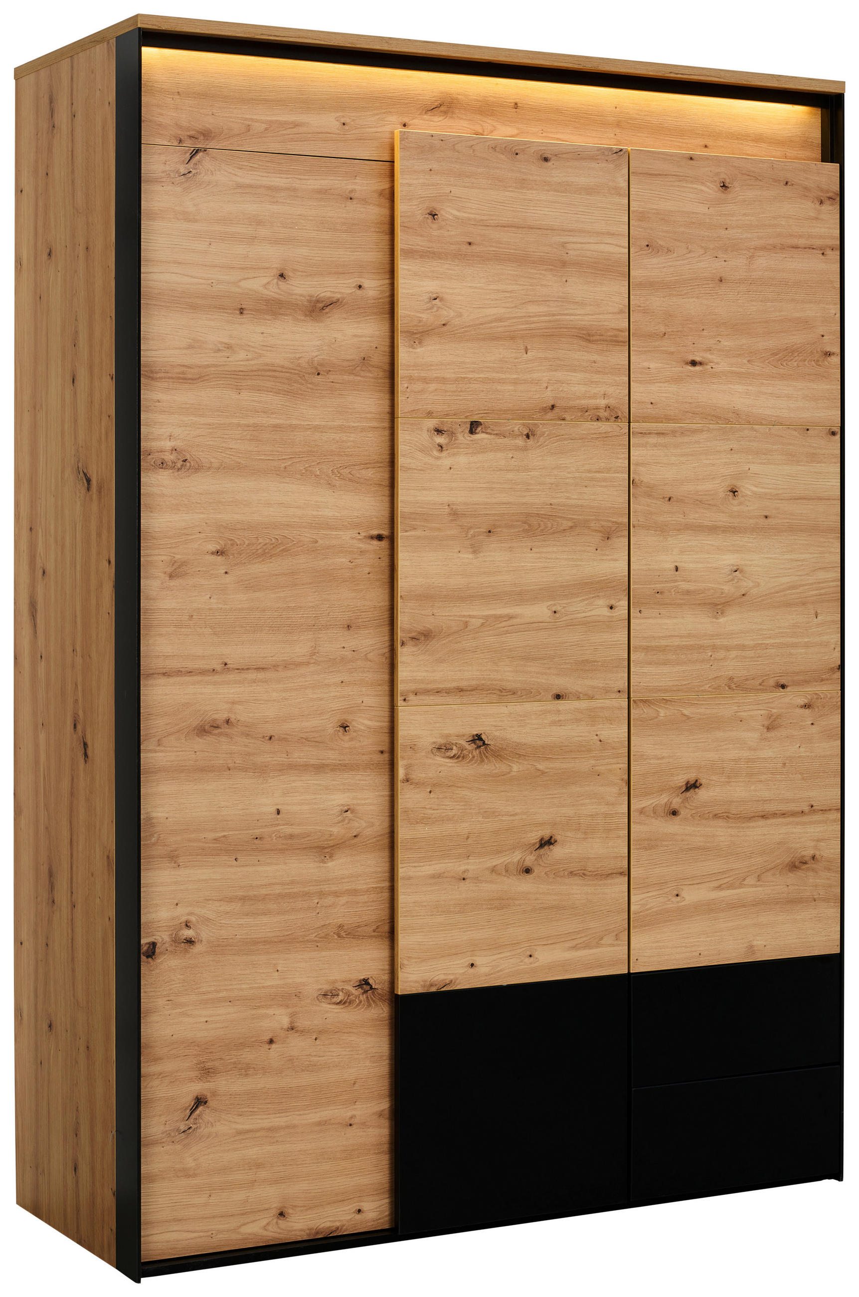 SKŘÍŇ S OTOČNÝMI DVEŘMI, černá, dub artisan, 140/200/55 cm - černá/dub artisan, Konvenční, kompozitní dřevo (140/200/55cm) - Voleo