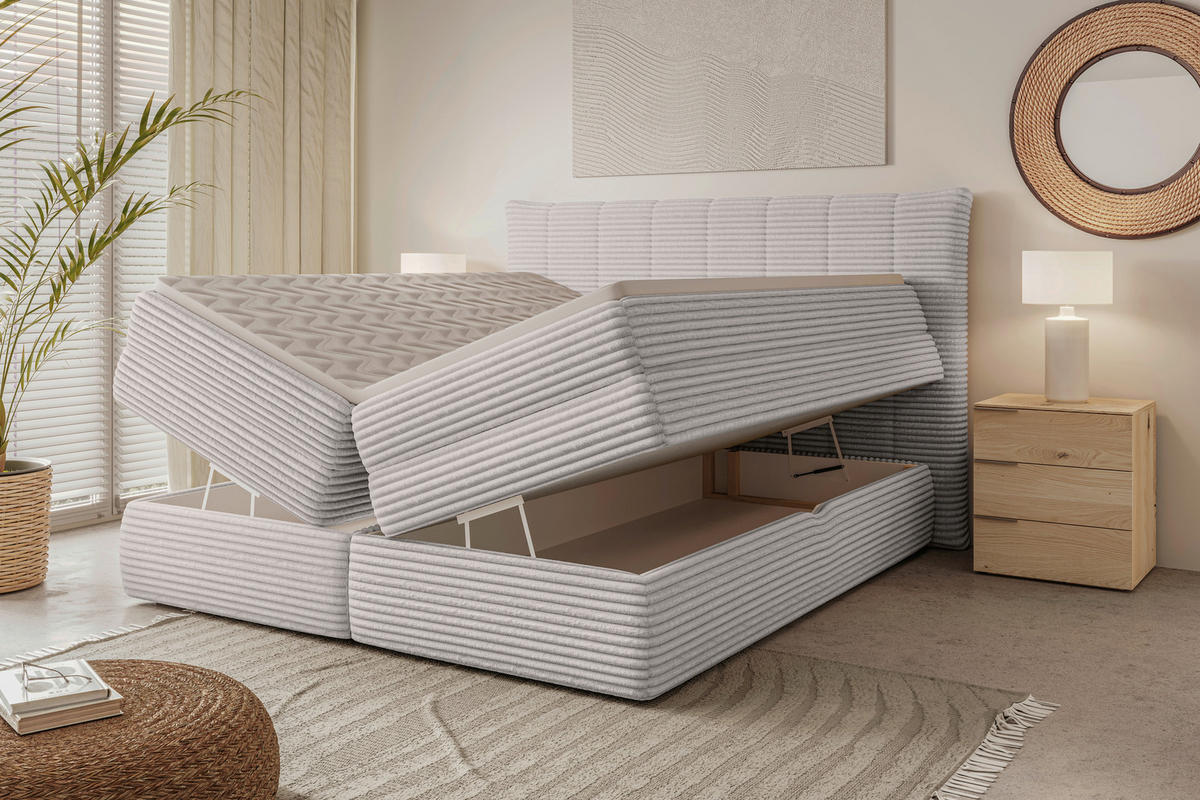 BOXSPRINGBETT 180/200 cm  in Naturfarben  - Schwarz/Naturfarben, Design, Kunststoff/Textil (180/200cm) - Chameo