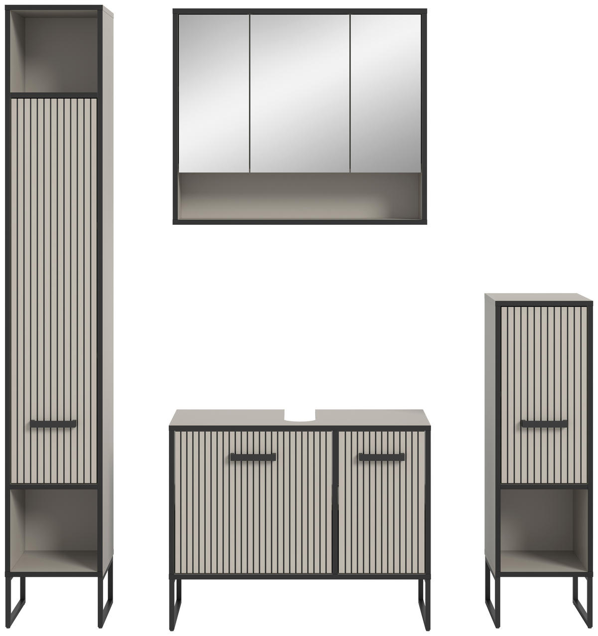 BADEZIMMER 4-teilig  in 140 cm  - Kaschmir/Schwarz, MODERN, Holzwerkstoff/Metall (140cm) - MID.YOU