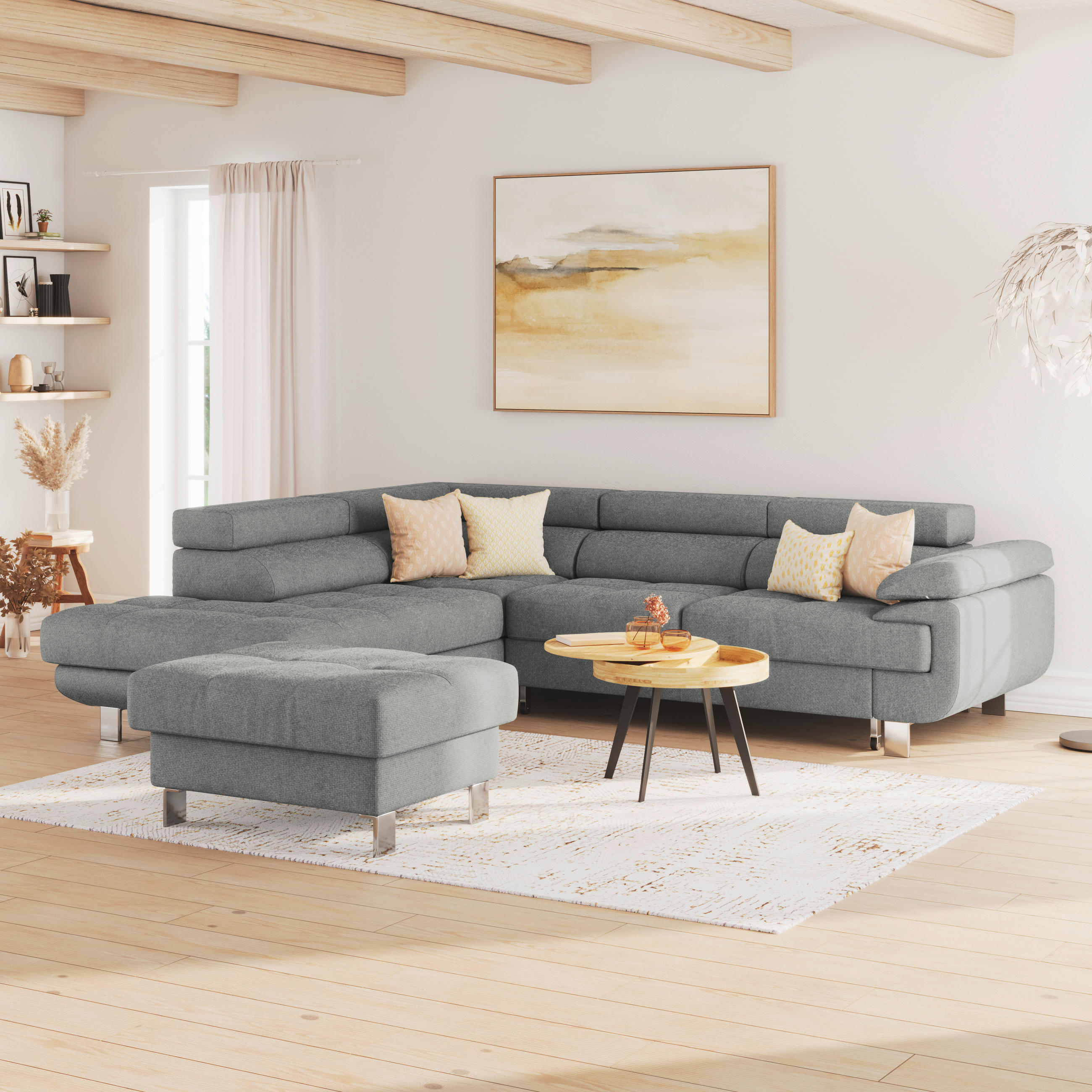 ECKSOFA in Drell Dunkelgrau  - Dunkelgrau, Modern, Textil/Metall (230/270cm) - MID.YOU