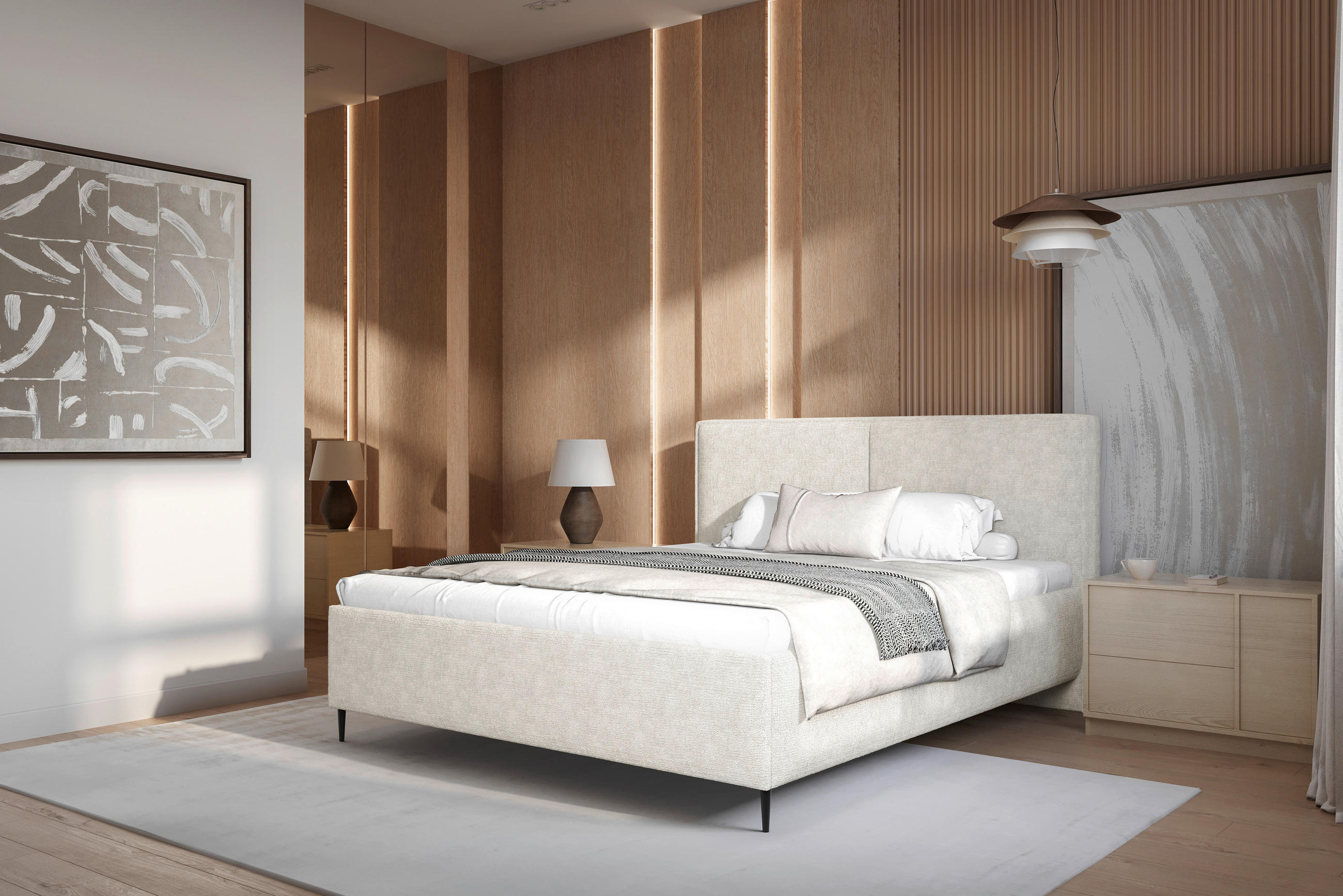 POLSTERBETT Lattenrost, Bettkasten, gepolstertes Kopfteil Beige 180/200 cm  - Beige/Schwarz, MODERN, Holz/Holzwerkstoff (180/200cm) - MID.YOU