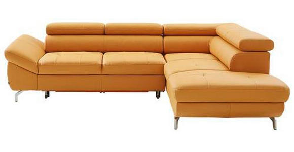 ECKSOFA Currygelb Echtleder - Chromfarben/Currygelb, Design, Leder/Metall (270/220cm) - Novel