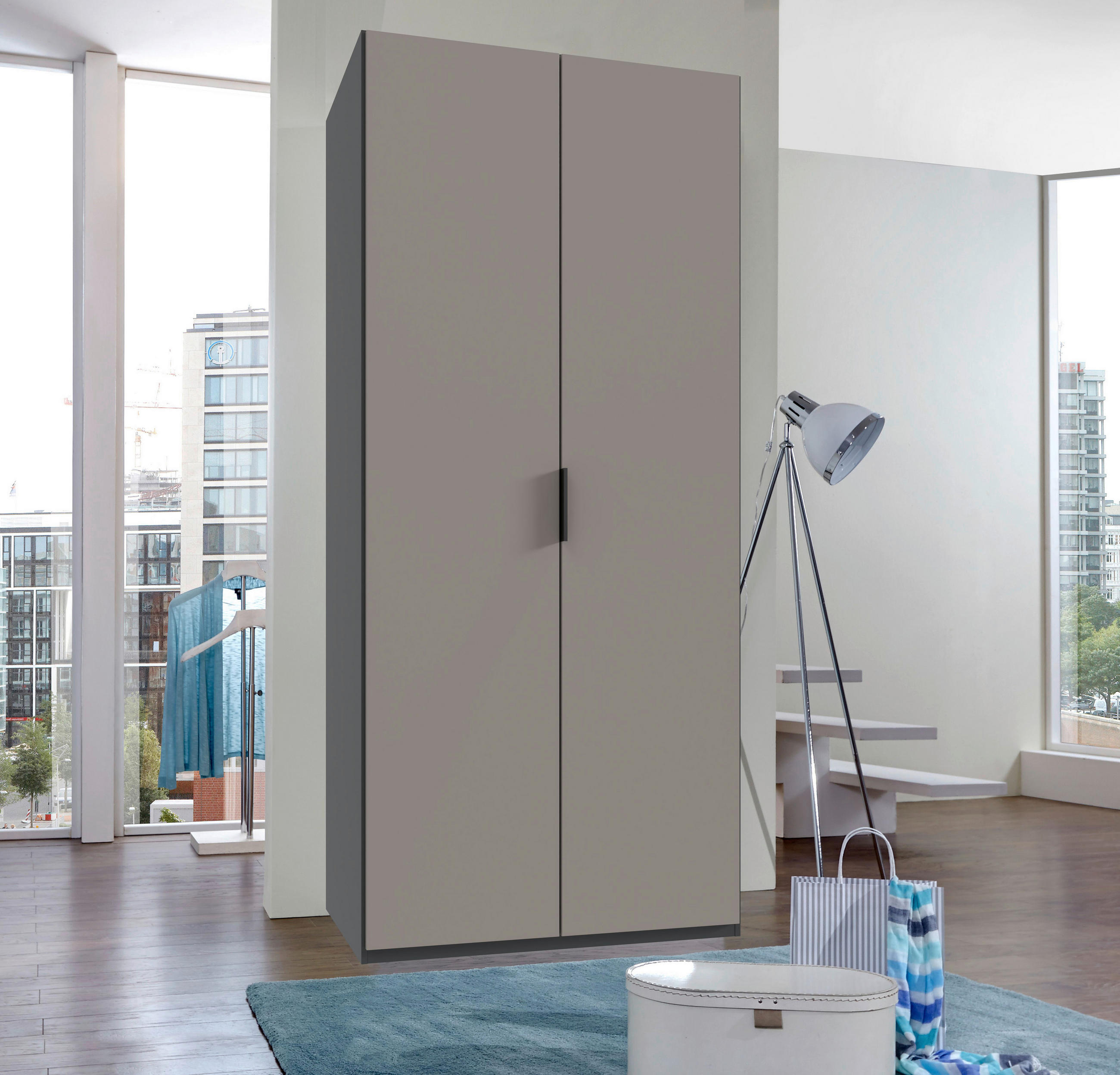 FALTTÜRENSCHRANK 100/236/58 cm 2-türig Graphitfarben, Grau, Sahara  - Schwarz/Graphitfarben, Design, Holzwerkstoff (100/236/58cm) - Boxxx