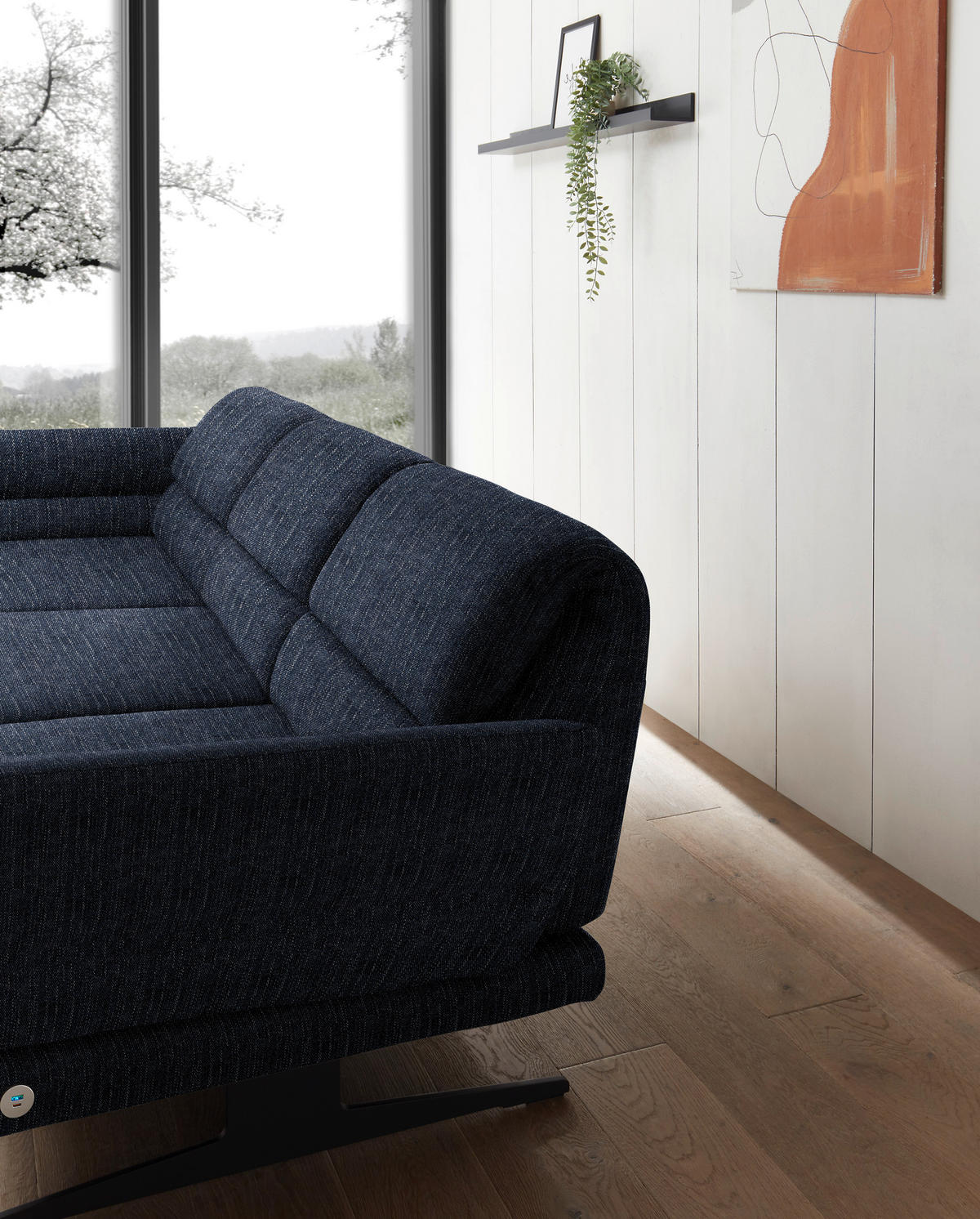 ECKSOFA in Flachgewebe Dunkelblau  176-217/279-327 cm  - Schwarz/Dunkelblau, Design, Textil/Metall (176-217/279-327cm) - Dieter Knoll