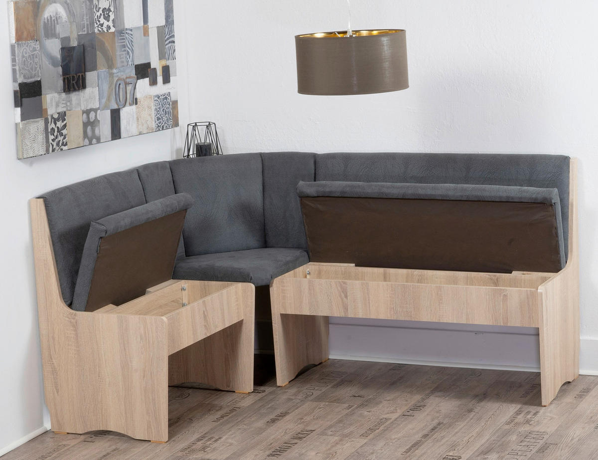 ECKBANKGRUPPE Mikrofaser Sonoma Eiche, Grau  - Grau/Sonoma Eiche, KONVENTIONELL, Holz/Textil (125/89/165cm) - MID.YOU