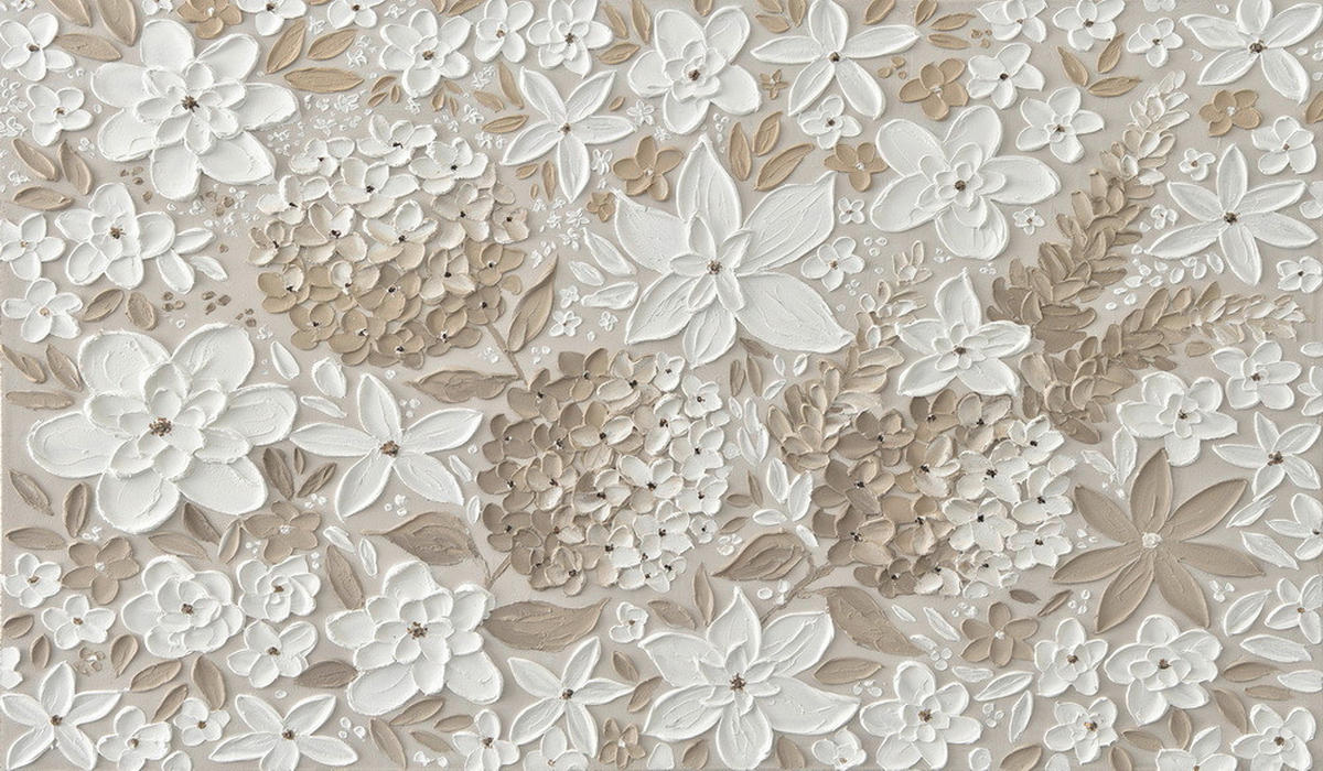 ÖLGEMÄLDE Blumen 120/70 cm  - Braun/Weiß, LIFESTYLE, Holz/Textil (120/70cm) - Monee
