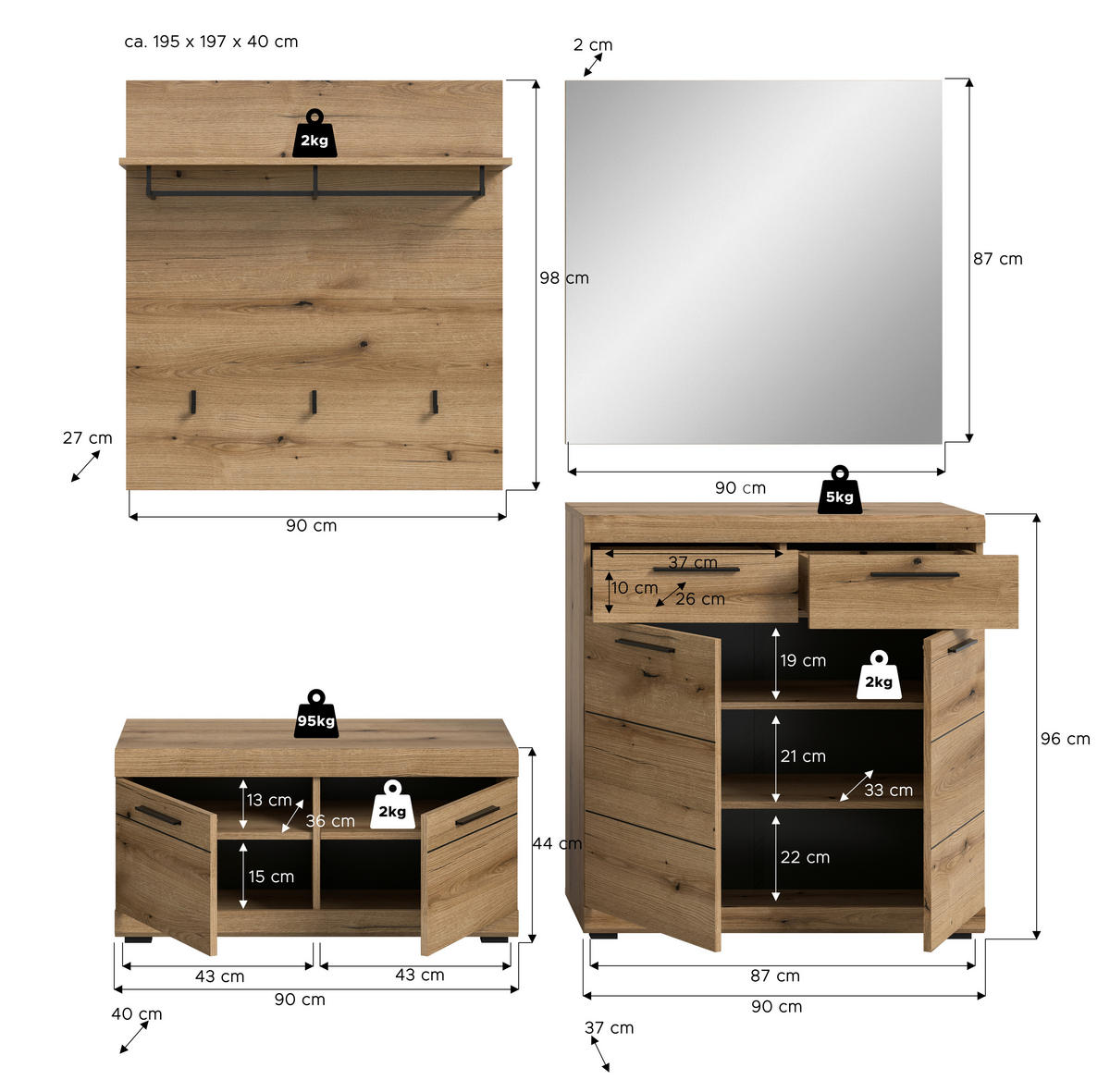 ELŐSZOBAFAL - sötét tölgy, Design, faalapú anyag (195/197/40cm) - Livetastic