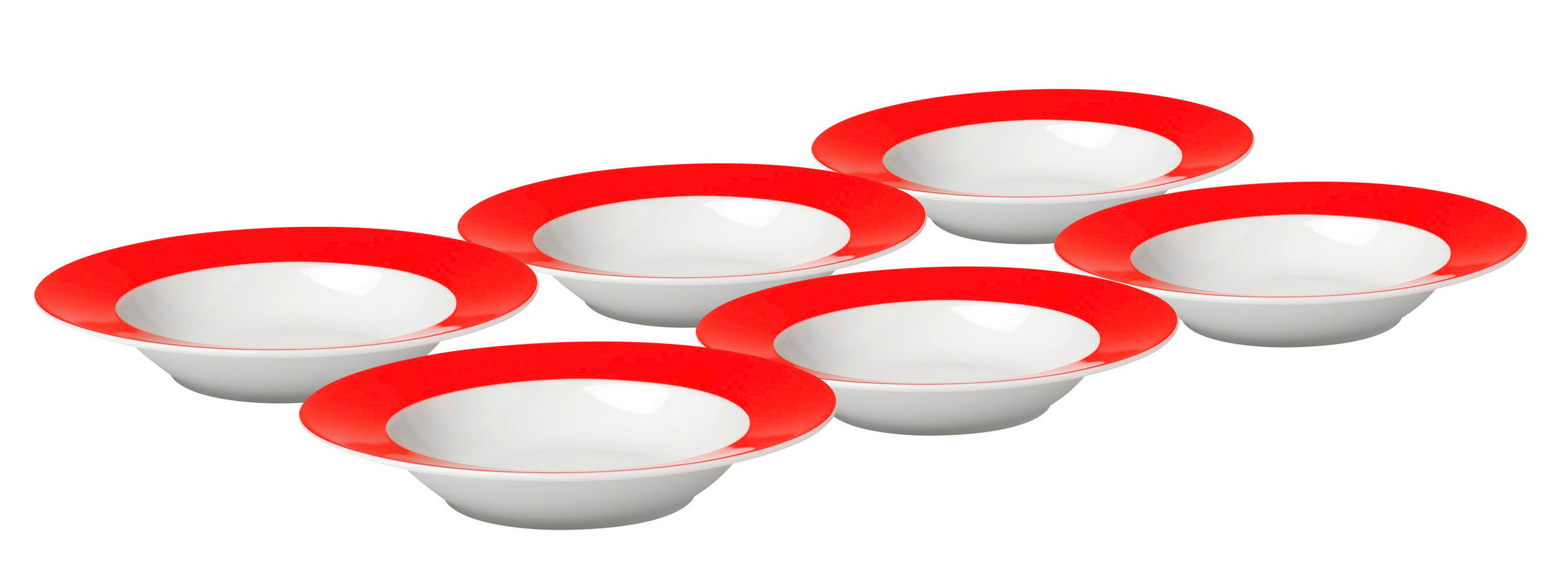 SUPPENTELLERSET VARIO 6-teilig  - Rot/Weiß, Basics, Keramik (21,5cm) - Van Well