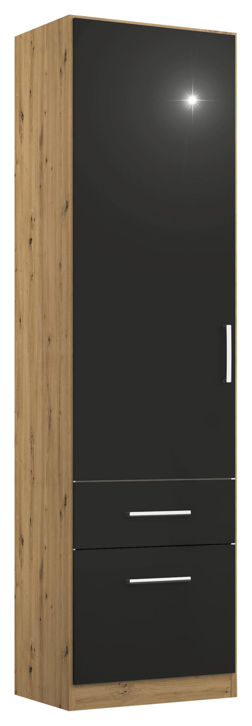 DREHTÜRENSCHRANK Grau, Eiche Artisan  - Chromfarben/Eiche Artisan, Modern, Holzwerkstoff/Kunststoff (47/210/54cm) - Rauch Möbel