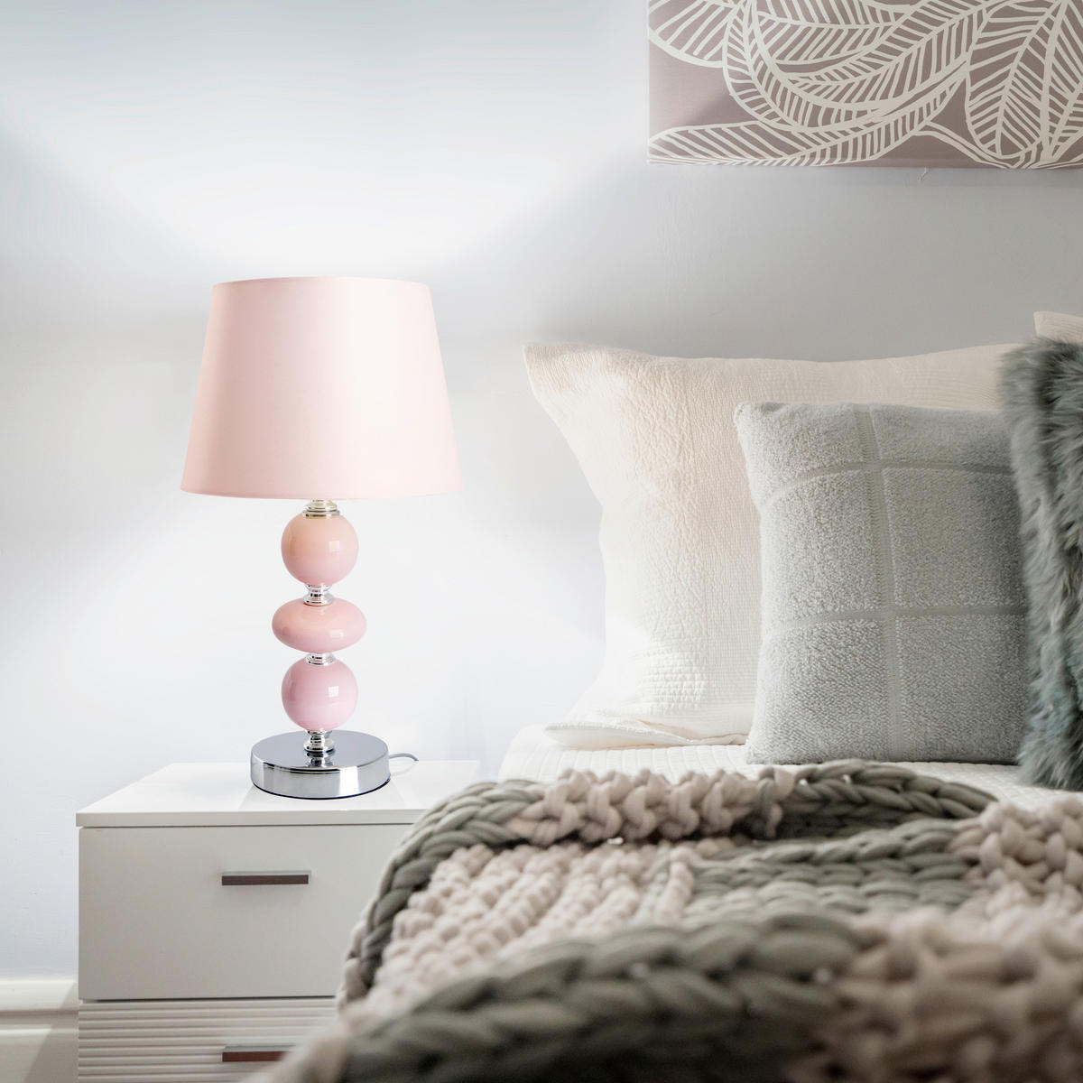 TISCHLEUCHTE ARAGA 20/36 cm   - Chromfarben/Rosa, Design, Keramik/Textil (20/36cm) - Näve