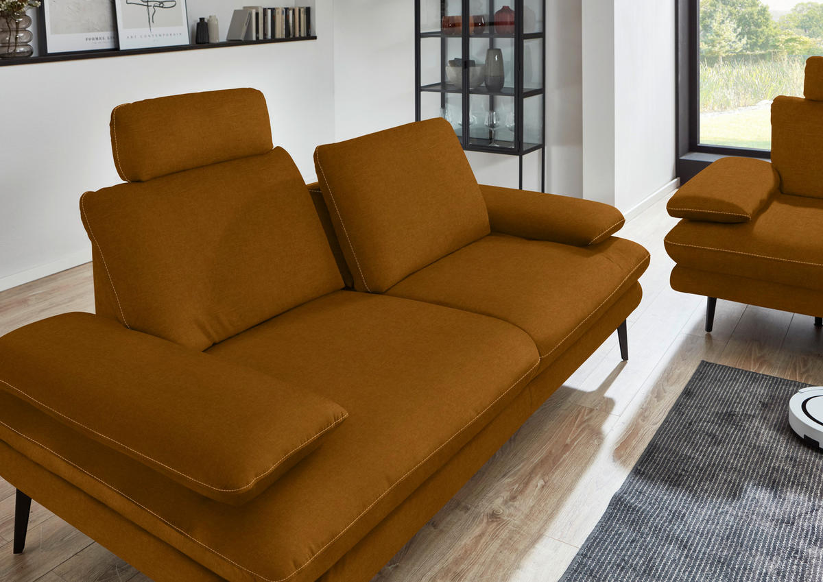 3-SITZER-SOFA in Velours Cognac  - Cognac/Beige, Design, Textil/Metall (222/89/104cm) - Dieter Knoll