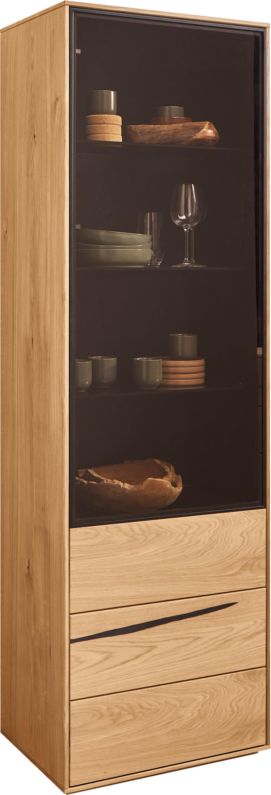 VITRINE in furniert Wildeiche Braun, Schwarz, Eichefarben  - Eichefarben/Schwarz, Natur, Glas/Holz (60/192/40cm) - Waldwelt