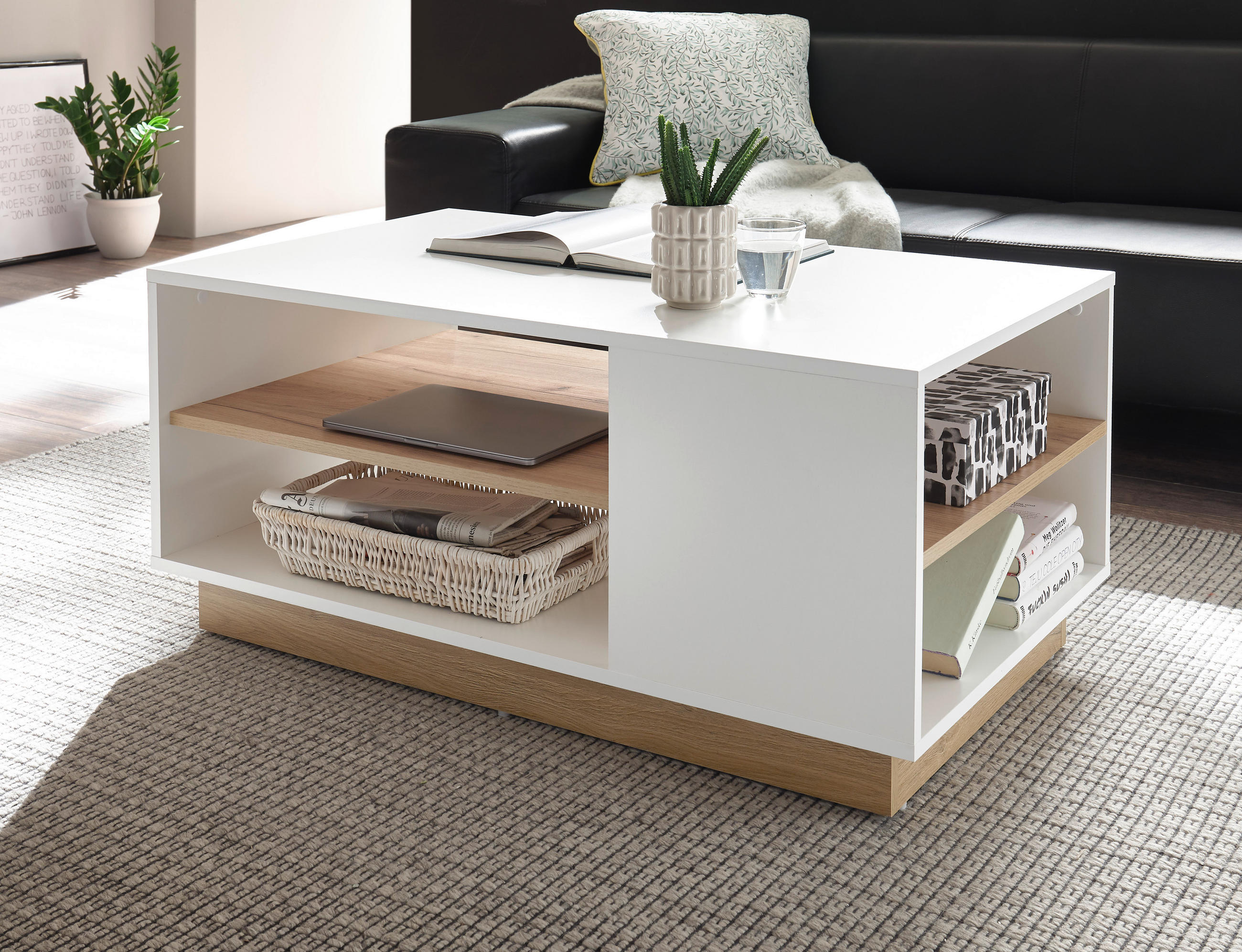 COUCHTISCH rechteckig Weiß, Eichefarben  - Eichefarben/Weiß, Design, Holzwerkstoff (100/46/60cm) - MID.YOU