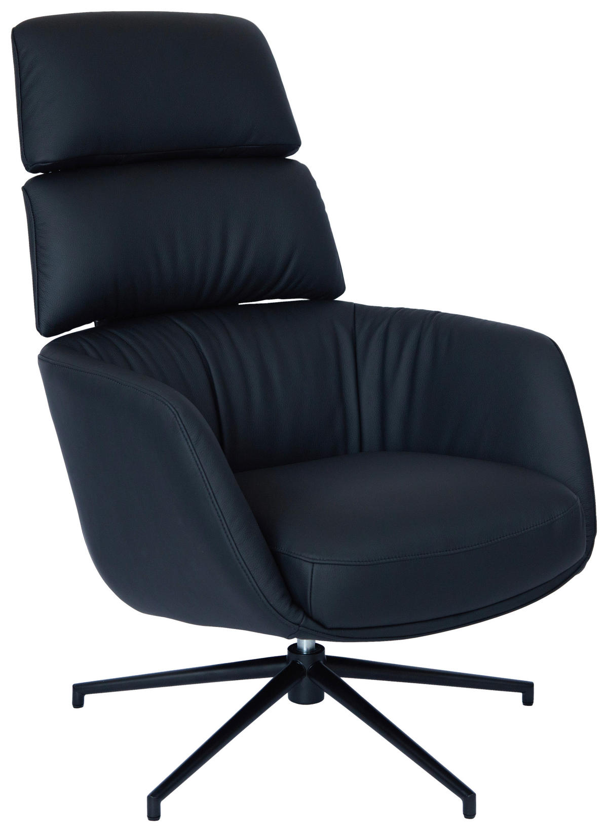 RELAXSESSELSET Echtleder Hocker, Kopfteilverstellung    - Schwarz, Design, Leder/Metall (73/110/87cm) - Dieter Knoll