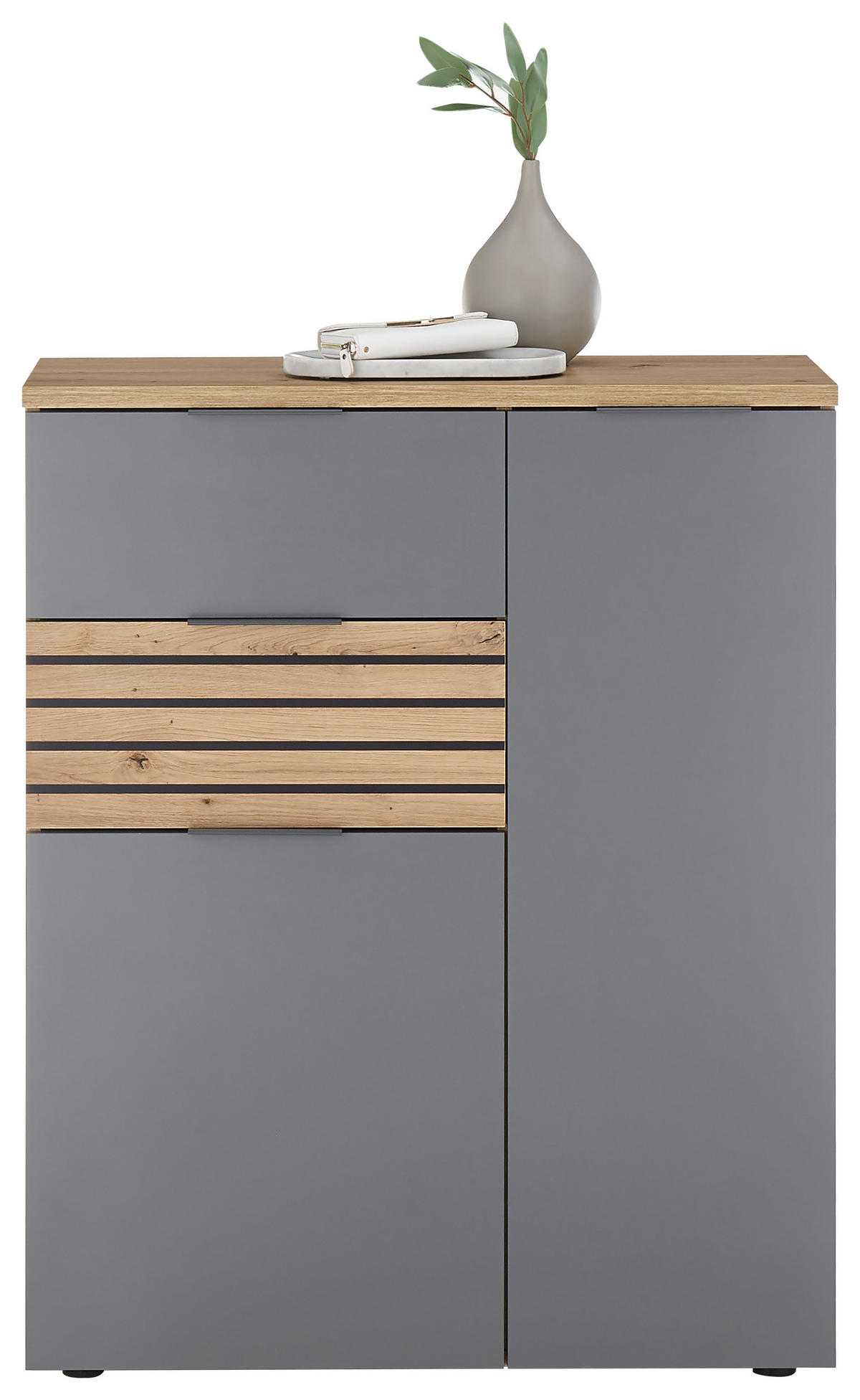 SCHUHSCHRANK Grau, Eiche Artisan  - Schwarz/Eiche Artisan, Natur, Holzwerkstoff/Kunststoff (85/105/38cm) - MID.YOU