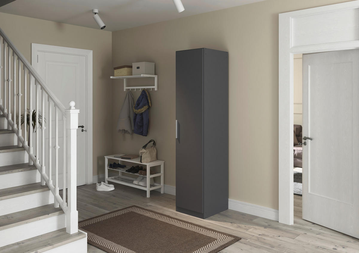 DREHTÜRENSCHRANK 47/210/54 cm,  in Grau, 1-türig  - Alufarben/Grau, KONVENTIONELL, Holzwerkstoff/Kunststoff (47/210/54cm) - home24