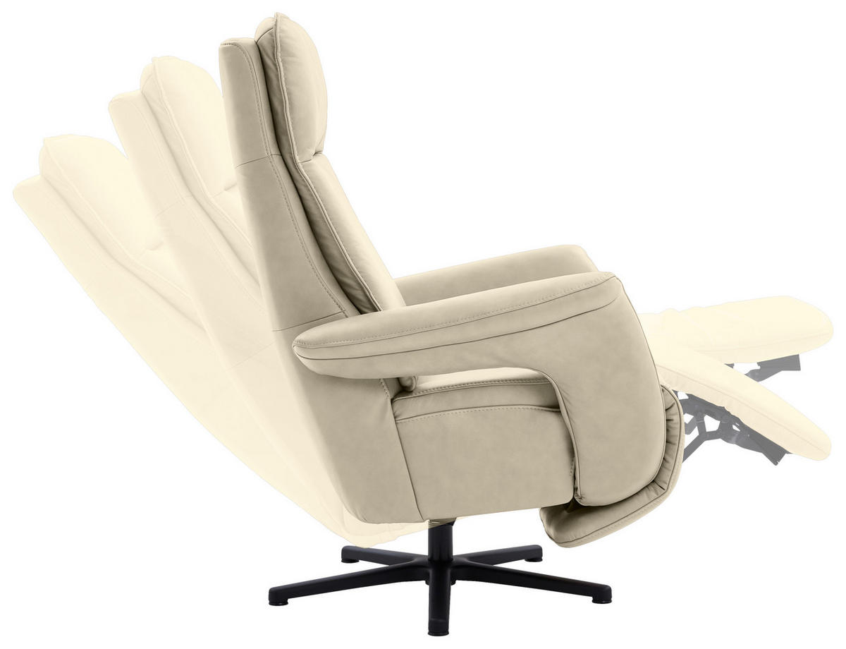 RELAXSESSEL in Leder Creme, Naturfarben  - Creme/Schwarz, Design, Leder/Metall (83/112/87-174cm) - Valdera