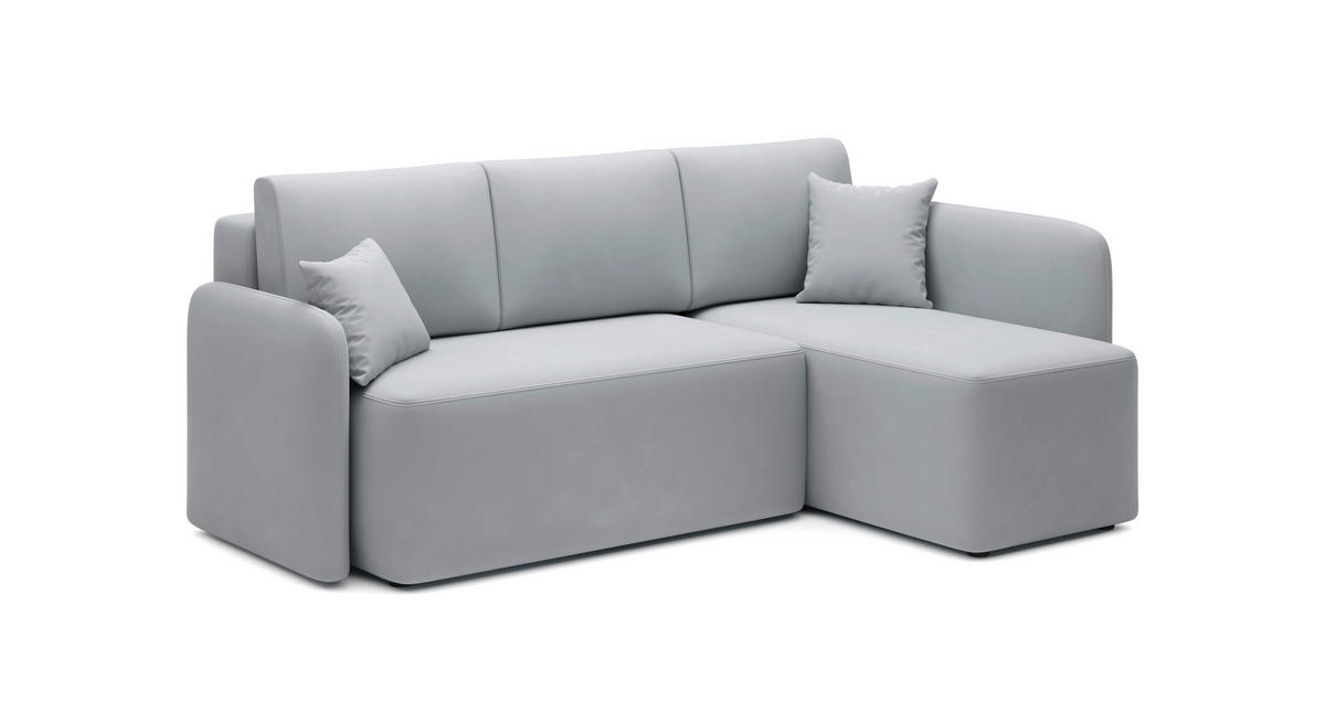 ECKSOFA in Plüsch Hellgrau   - Hellgrau/Schwarz, Design, Kunststoff/Textil (206cm) - MID.YOU