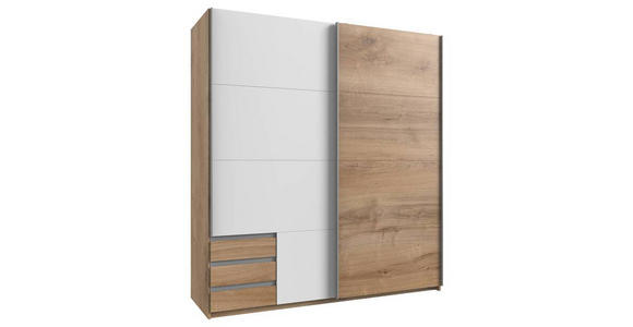 SCHWEBETÜRENSCHRANK  in Weiß, Plankeneiche  - Plankeneiche/Eichefarben, Design, Holzwerkstoff/Metall (179/198/64cm) - Carryhome