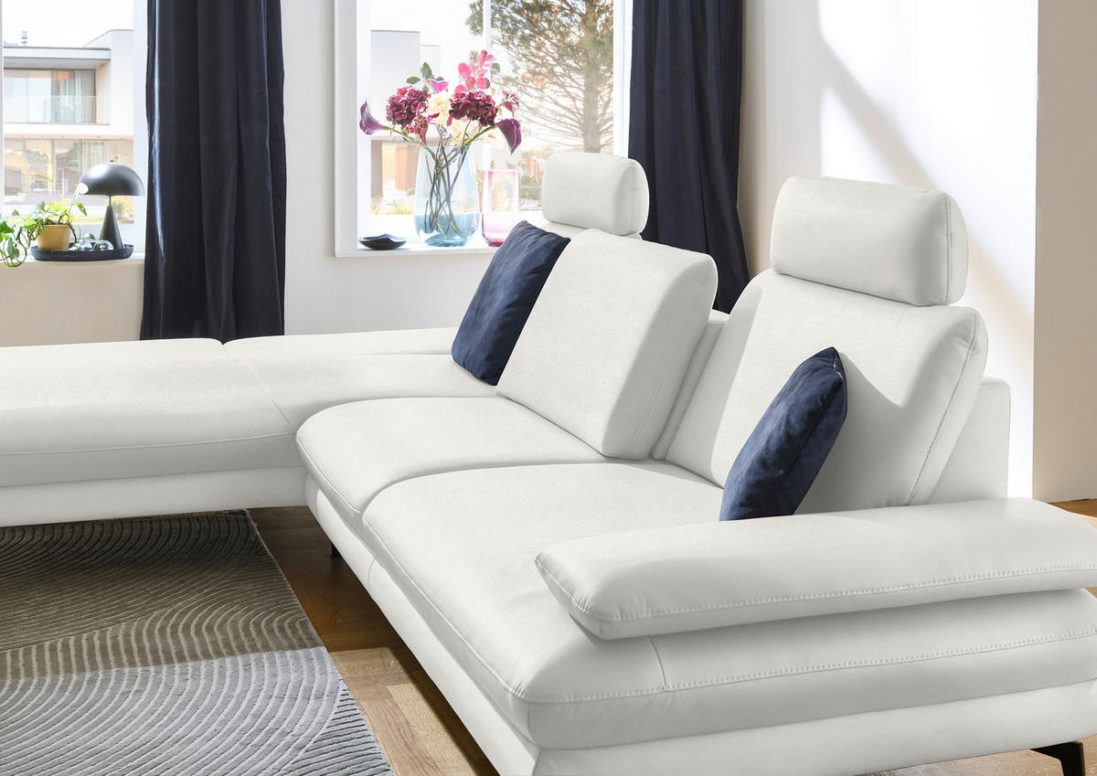 ECKSOFA in Echtleder Weiss  - Weiss/Schwarz, Design, Leder/Metall (195/308cm) - Dieter Knoll