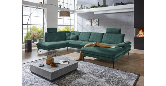 WOHNLANDSCHAFT in Velours Blau, Grün - Blau/Schwarz, Design, Textil/Metall (208/344/180cm) - Dieter Knoll