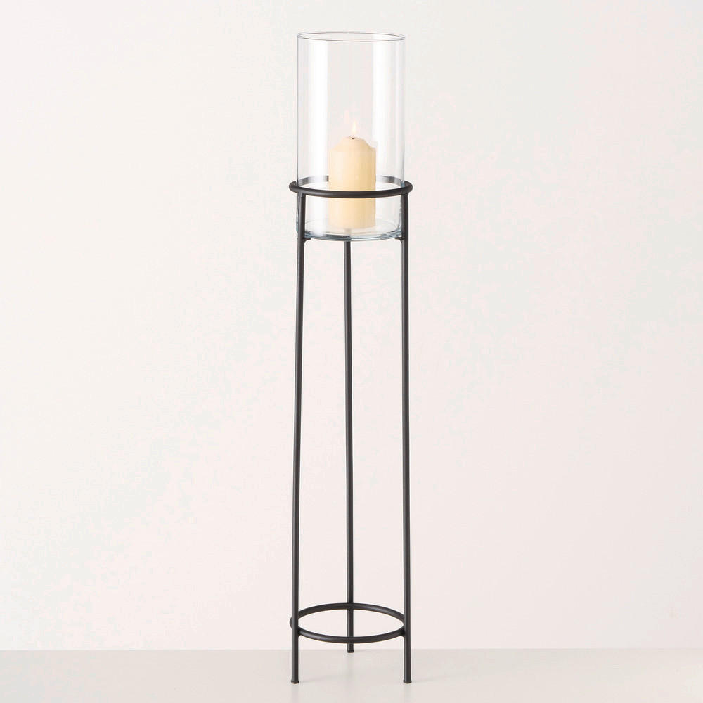 WINDLICHT Schwarz 22/95 cm  - Schwarz, Basics, Glas/Metall (22/95cm) - Boltze Home