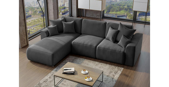 ECKSOFA in Velours Dunkelgrau  - Chromfarben/Dunkelgrau, KONVENTIONELL, Kunststoff/Textil (195/293cm) - Carryhome