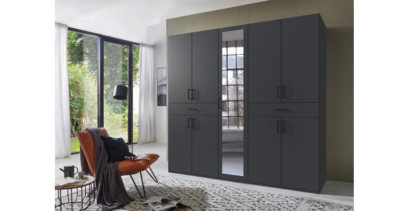 DREHTÜRENSCHRANK in Graphitfarben - Schwarz/Graphitfarben, KONVENTIONELL, Glas/Holzwerkstoff (225/208/58cm) - Carryhome
