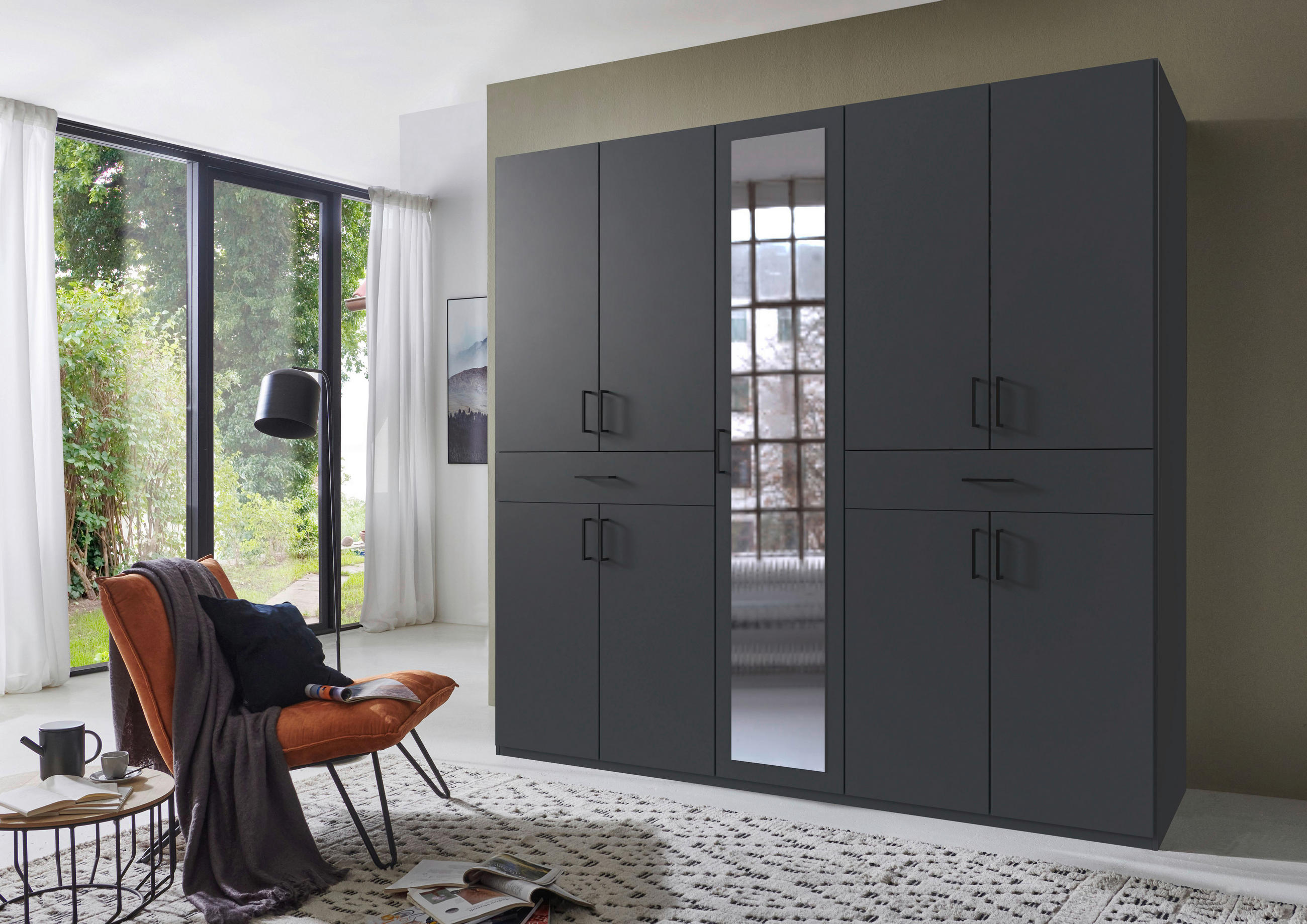 DREHTÜRENSCHRANK in Graphitfarben  - Schwarz/Graphitfarben, Konventionell, Glas/Holzwerkstoff (225/208/58cm) - Carryhome