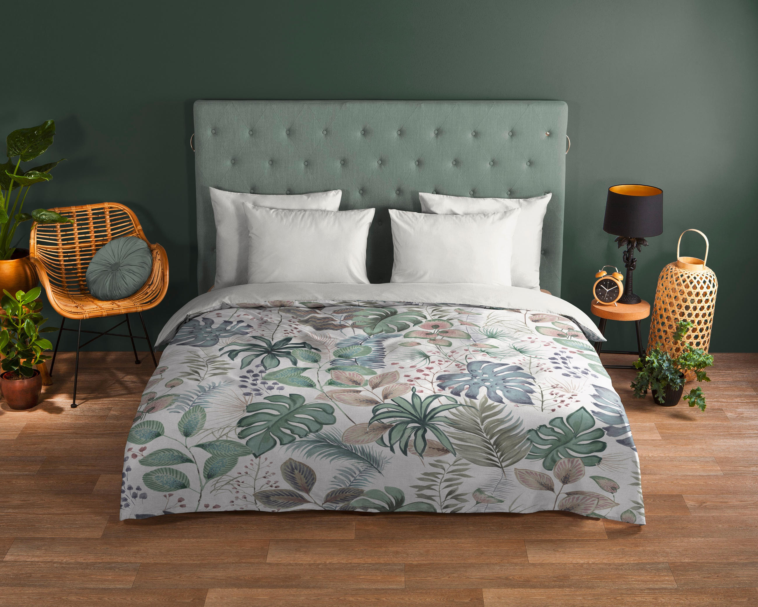 WENDEBETTWÄSCHE Good Morning Renforcé 140/200 cm  - Salbeigrün/Multicolor, Design, Textil (140/200cm)